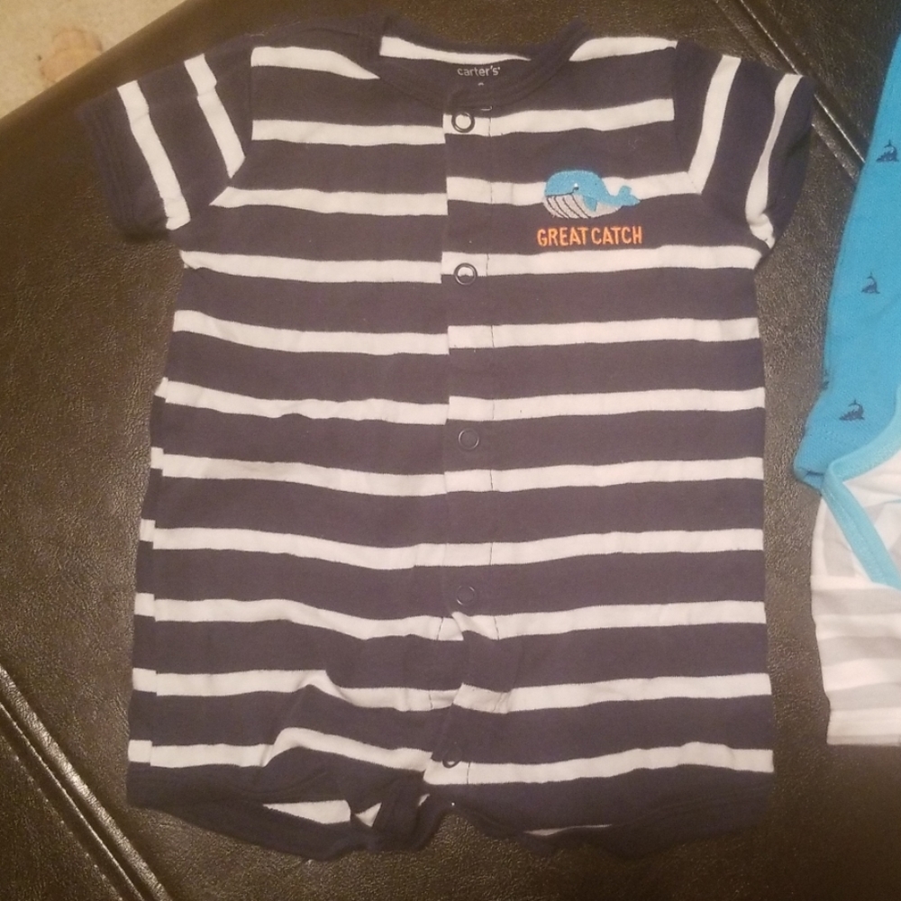 3 onesies whales and sharks blues